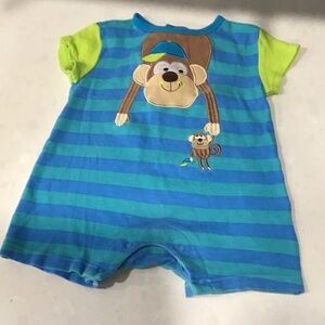 Vintage Buster Brown Blue and Lime Striped Monkey Bodysuit